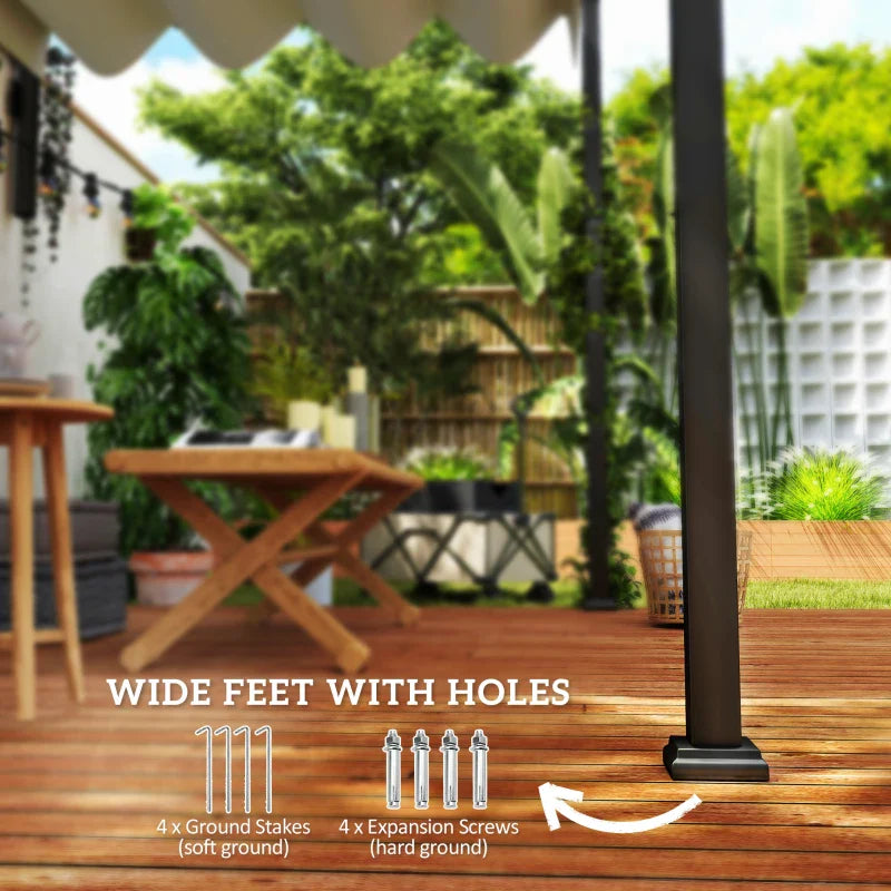 2m x 3m Lean-To Steel Pergola – Khaki Adjustable Canopy Roof, Wall Mounted Patio Shade Shelter