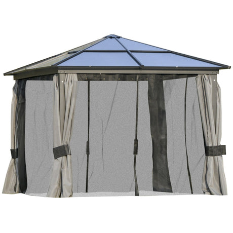 Deluxe 3x3m Garden Gazebo with Curtains & Mosquito Netting – Dark Grey Aluminium Frame & Polycarbonate Roof for Patio