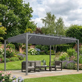 4m x 3m Aluminium Pergola – Grey Retractable Roof Patio Gazebo Canopy, Outdoor Garden Shade Shelter