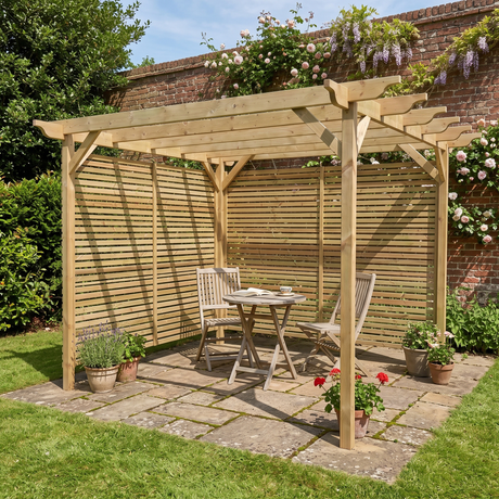 Sculpted Pergola With Shade Trellises