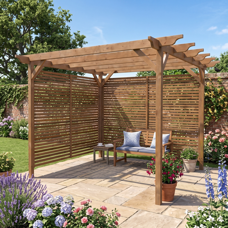 Sculpted Pergola With Shade Trellises