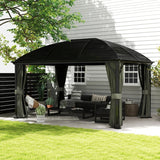 3m x 4m Hardtop Gazebo Canopy - Dark Grey Aluminium Pavilion with Metal Roof, Netting & Curtains