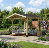 Wooden Apex Gazebo with Katepal Black Shingle Roof & Overhang - Premium Weatherproof Garden Gazebo