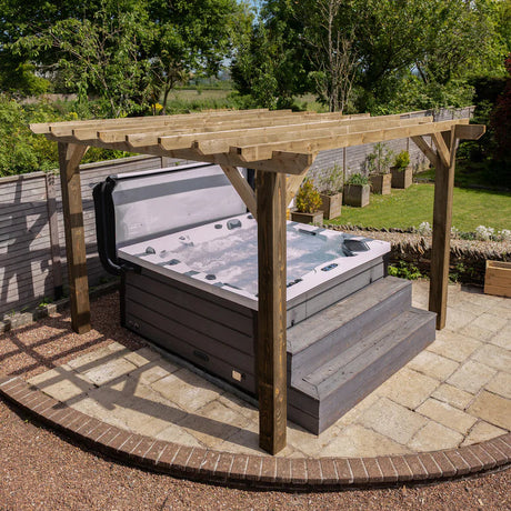 Flat Roof Wooden Pergola with Open Slatted Design - Modern Garden Pergola Structure