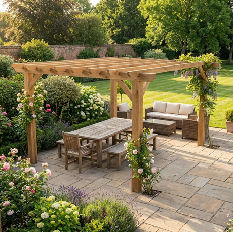 Oak Flat Roof Pergola with Open Roof Design