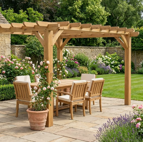 Oak Flat Roof Pergola with Open Roof Design