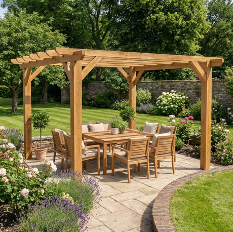 Oak Flat Roof Pergola with Open Roof Design