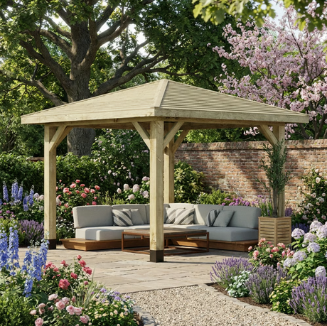 Wooden 4 Pitch Gazebo with Featheredge Roof - Pressure-Treated Garden Gazebo Structure