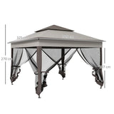 3.25m x 3.25m Metal Gazebo with Curtains - Brown/Grey