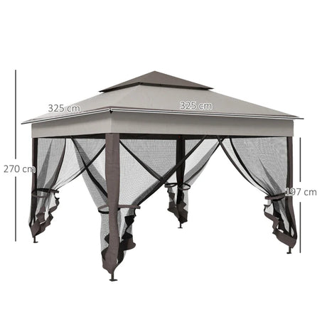 3.25m x 3.25m Metal Gazebo with Curtains - Brown/Grey