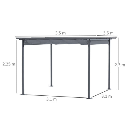 3.5m x 3.5m Metal Pergola – Grey Patio Shelter with Open Roof