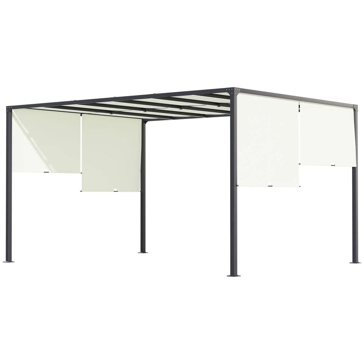 3m x 4m Fully Retractable Metal Garden Pergola – Cream White Canopy Roof with Built-In LED Light Strip, Outdoor Patio Shade Shelter