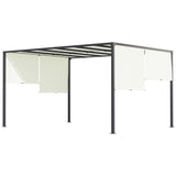 3m x 4m Fully Retractable Metal Garden Pergola – Cream White Canopy Roof with Built-In LED Light Strip, Outdoor Patio Shade Shelter