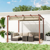 3m x 3m Retractable Roof Pergola – Natural Wood Effect Finish, Outdoor Garden Shade Canopy Shelter