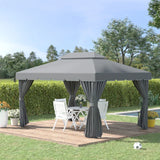3 x 4m Dark Grey Aluminium Garden Gazebo - Marquee Canopy Shelter Pavilion Tent with Nets and Curtains for Outdoor Parties