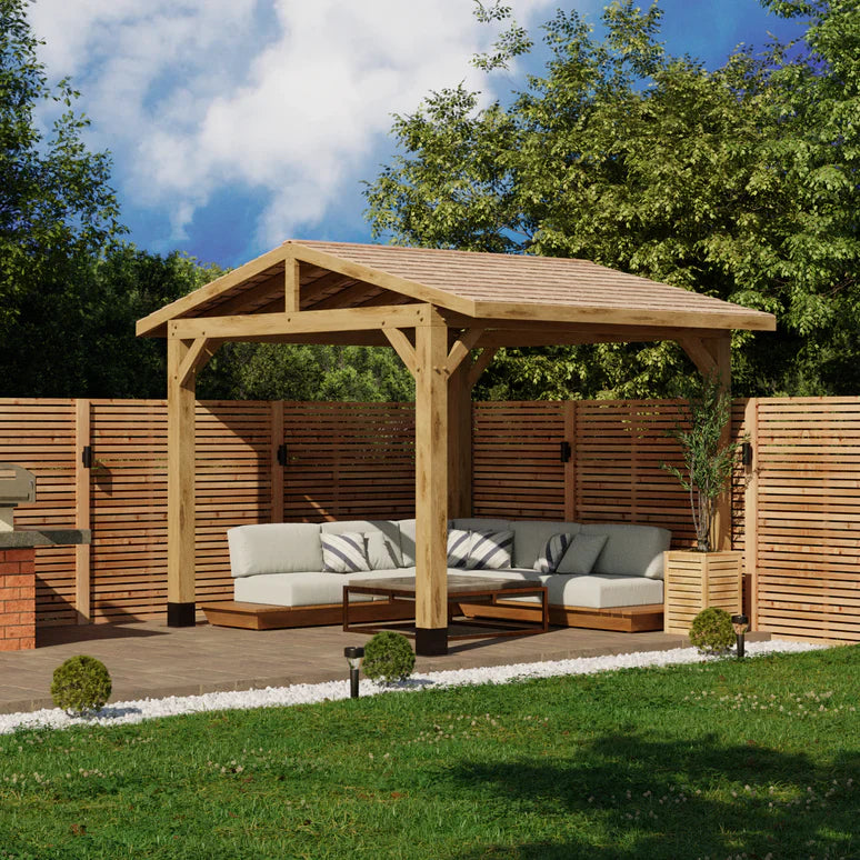 Oak Wooden Gazebo - Cedar Shingles Roof - Apex Design - No Overhang