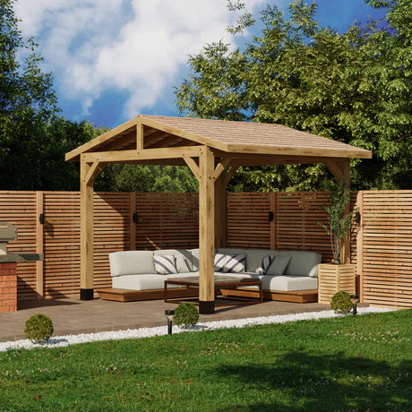 Oak Wooden Gazebo - Cedar Shingles Roof - Apex Design - No Overhang