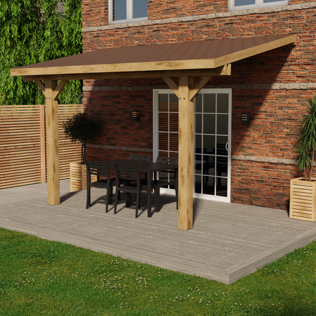 Oak Lean-To Gazebo with Katepal Brown Shingle Roof