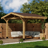 Oak Apex Gazebo with Katepal Brown Shingle Roof and Overhang