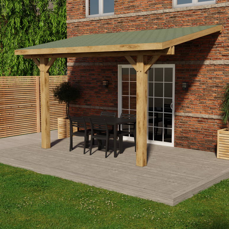 Oak Lean-To Pergola with Katepal Green Shingle Roof