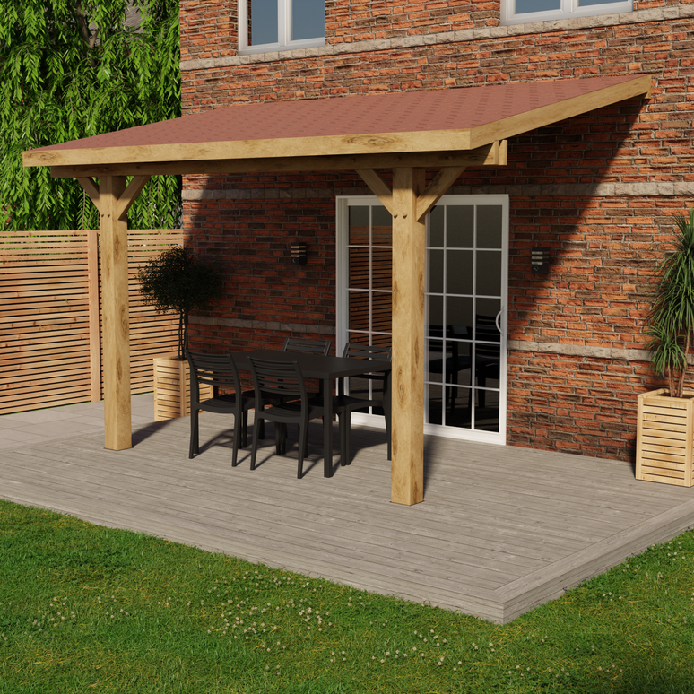 Oak Lean-To Gazebo with Katepal Red Shingle Roof