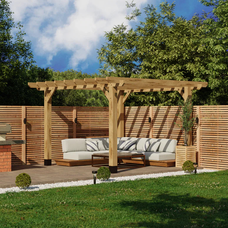 Oak Flat Roof Pergola with Open Roof Design