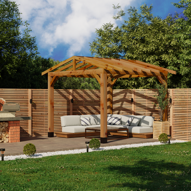 Cedar Pergola with Open Roof – No Overhang Design