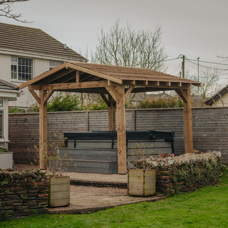 Wooden Apex Gazebo with Treated Featheredge Roof & Overhang - Premium Garden Gazebo