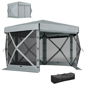 3x3m Hexagon Pop Up Gazebo - Waterproof, UV Resistant Party Tent with Netting - Light Grey Instant Event Shelter with Carry Bag