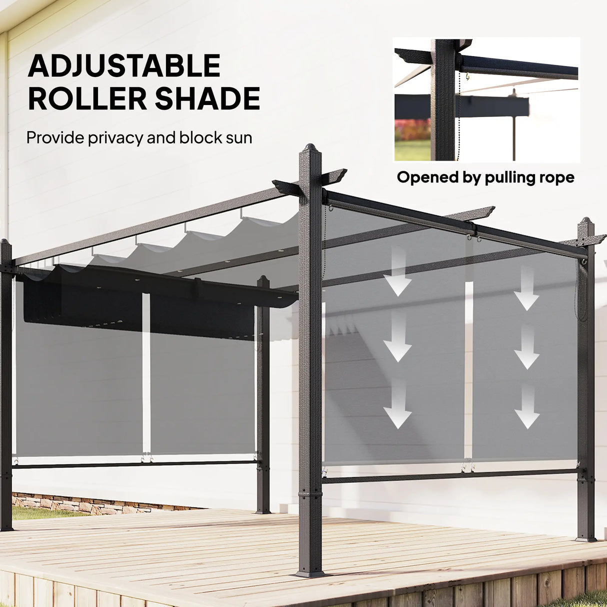 4m x 3m Garden Pergola with Retractable Roof Canopy & Roll-Up Side Panels – Modern Outdoor Gazebo Shelter, Adjustable Sun Shade Patio Cover, Dark Grey