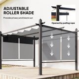 4m x 3m Garden Pergola with Retractable Roof Canopy & Roll-Up Side Panels – Modern Outdoor Gazebo Shelter, Adjustable Sun Shade Patio Cover, Dark Grey