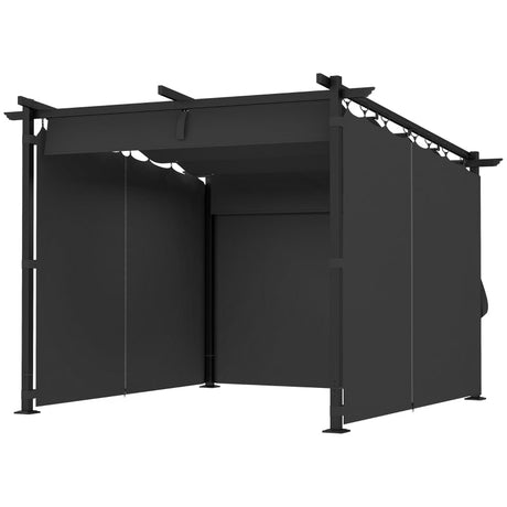 3m x 3m Retractable Roof Pergola – Dark Grey Canopy with Curtains, Outdoor Patio Shade Shelter