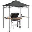8' x 5' Dark Grey Double Tiered BBQ Grill Gazebo Canopy with LED Lights, 2 Side Shelves and Hooks