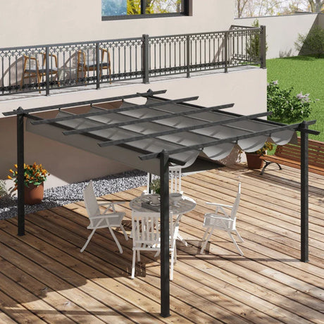 4m x 3m Aluminium Pergola – Grey Retractable Criss Cross Roof, Outdoor Patio Garden Shade Shelter