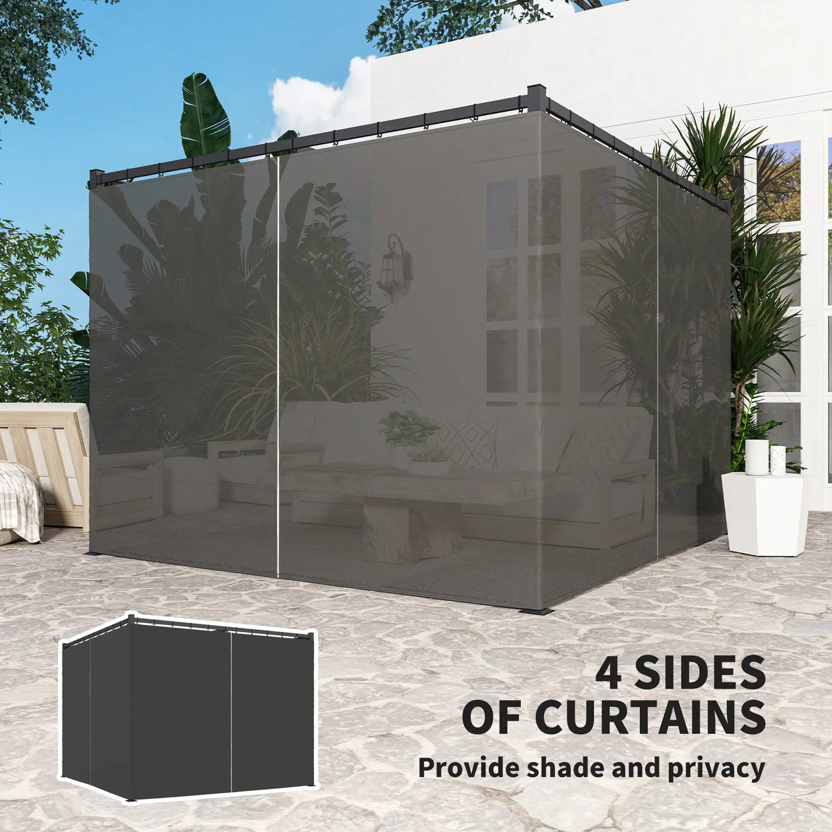 3m x 3m Retractable Pergola with Curtains – Charcoal Patio Shelter