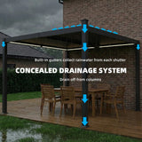 3x3m Black Louvered Pergola with Solar LED Lighting, Waterproof Metal Roof & Built-In Drainage System for Garden Patio