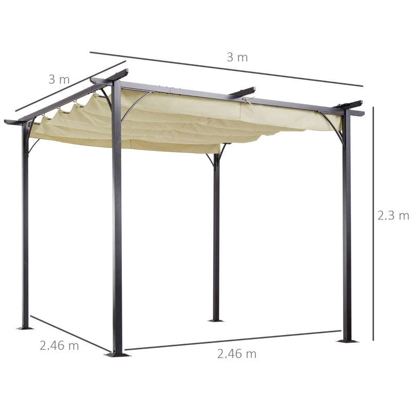 3m x 3m Steel Pergola with Retractable Shade Canopy – Outdoor Cover