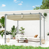 3m x 3m Retractable Roof Pergola – Grey Outdoor Shade Canopy Roof, Patio Garden Shelter