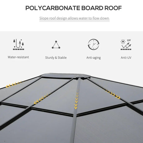 Grey 3m x 3.6m Hardtop Gazebo with UV Resistant Polycarbonate Roof