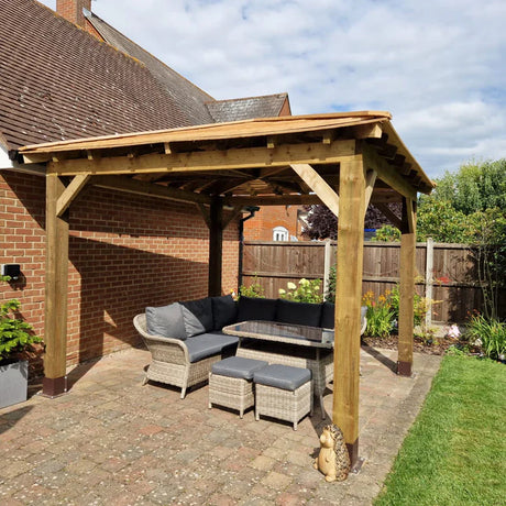 Wooden 4 Pitch Gazebo with Cedar Featheredge Roof – Classic Garden Shelter