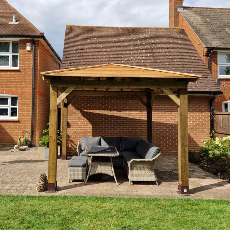 Wooden 4 Pitch Gazebo with Cedar Featheredge Roof – Classic Garden Shelter