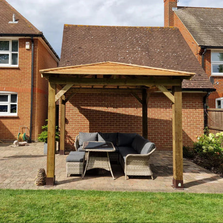Wooden 4 Pitch Gazebo with Cedar Featheredge Roof – Classic Garden Shelter