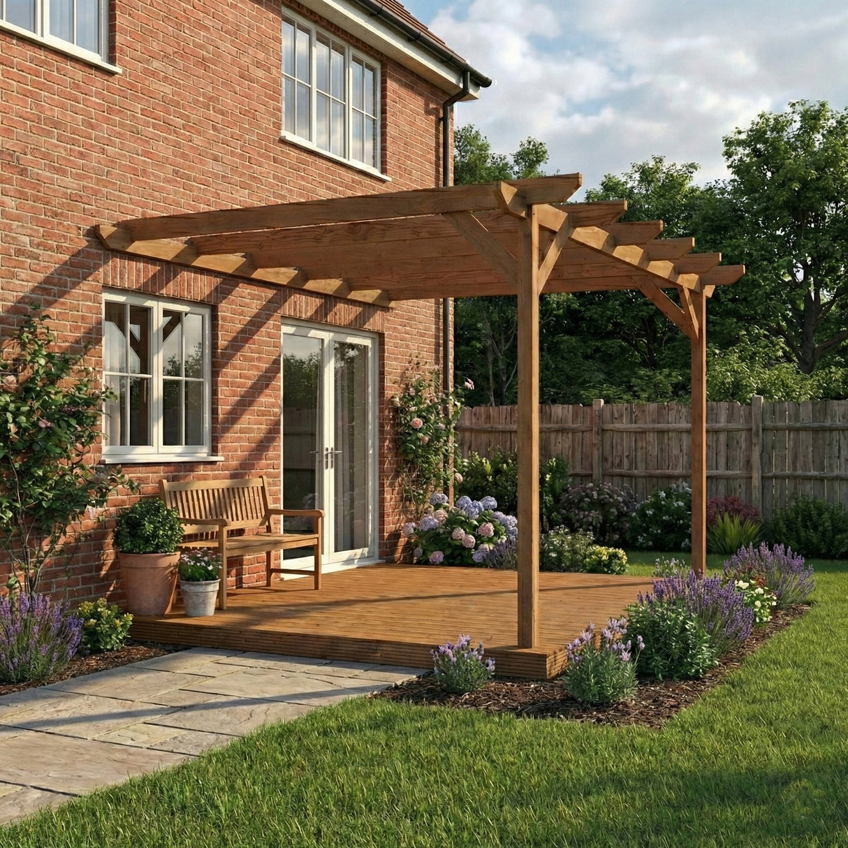 Wall Mounted Pergola and Decking Kit Chamfered Design