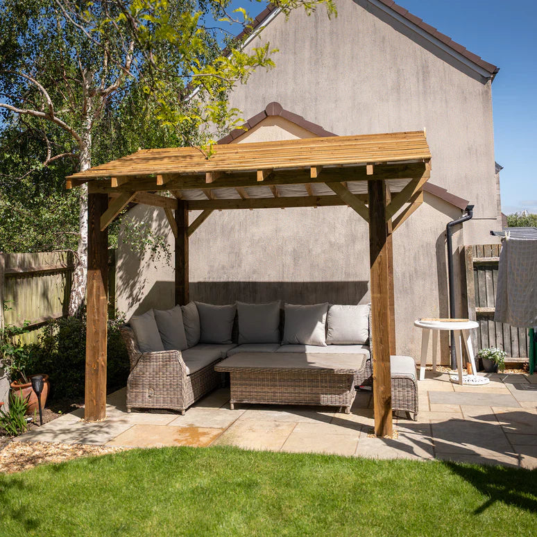 Wooden Apex Gazebo with Treated Featheredge Roof & Overhang - Premium Garden Gazebo