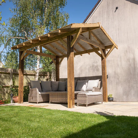 Wooden Apex Gazebo with Treated Featheredge Roof & Overhang - Premium Garden Gazebo