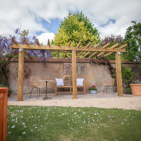 Wooden Lean-To Pergola with Open Slat Roof - Outdoor Garden Pergola Structure