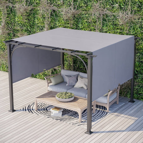 3m x 3m Outdoor Metal Pergola With Side and Top Panels – Grey Frame Garden Shade Shelter