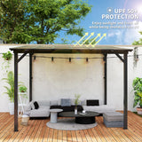 3m x 3m Metal Pergola – Dark Grey Waterproof Polycarbonate Roof UPF50+, Wall Mounted or Freestanding Garden Gazebo, Wind Resistant Sun Shelter