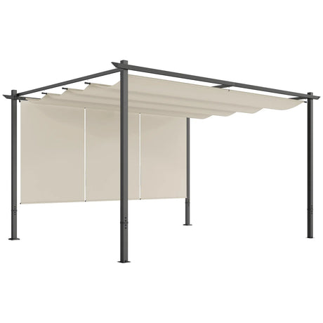 3m x 4m Metal Pergola with Retractable Roof & Roller Shade – UPF30+ Free-Standing Garden Gazebo Canopy, Outdoor Sun Shelter in Beige