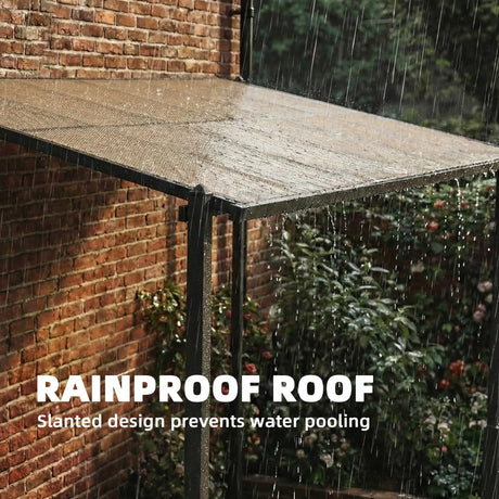 3.6m x 3m Lean-To Metal Pergola with Polycarbonate Hardtop Roof & Drainage Gutters – Aluminium Wall-Mounted Gazebo Patio Cover, Modern Outdoor Shelter, Dark Grey